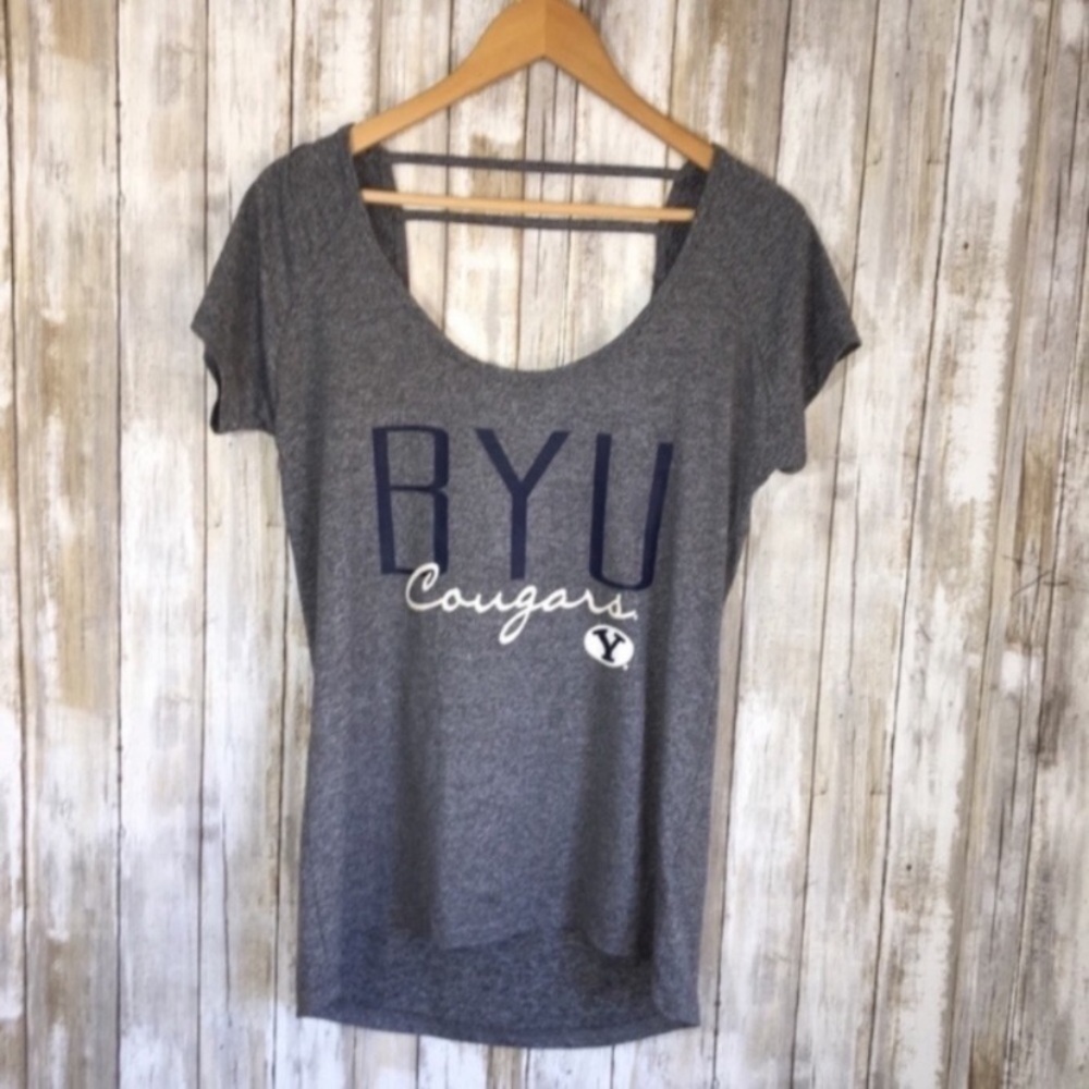 NCAA BYU Cougars Grey High Low Scoop Back Blouse